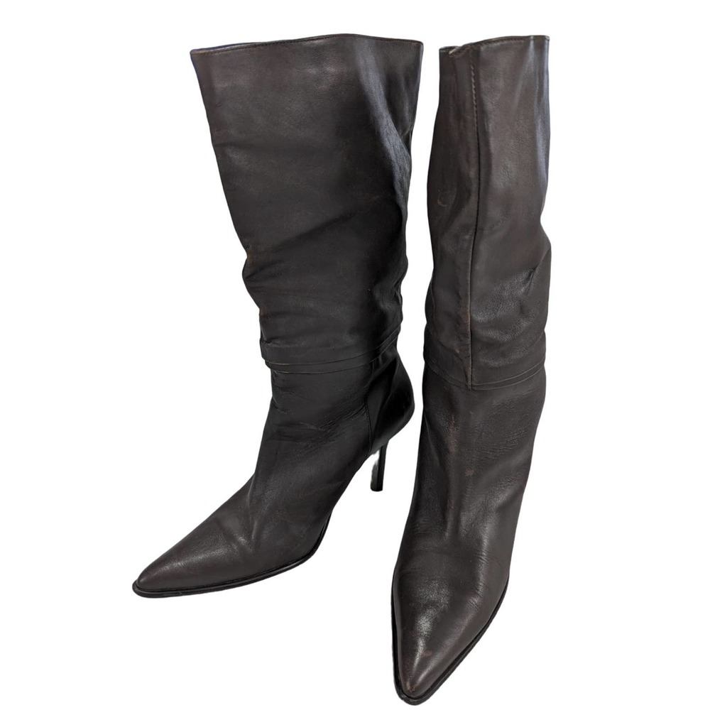 BRAZILIAN MADE! FINEST BROWN LEATHER STILETTO HEELS BOOTS! SZ 10